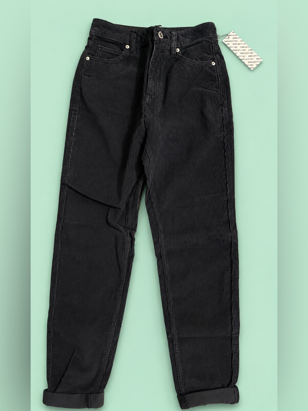 NWT LADIES Urban Outfitters BDG Black Corduroy Cuffed Mom Jeans - SIZE 24